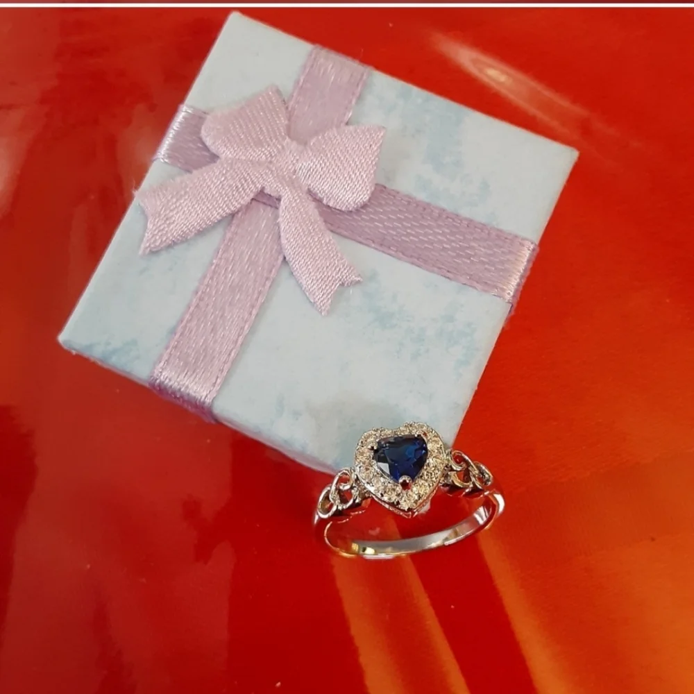 Ring sterling silver plated sapphire color